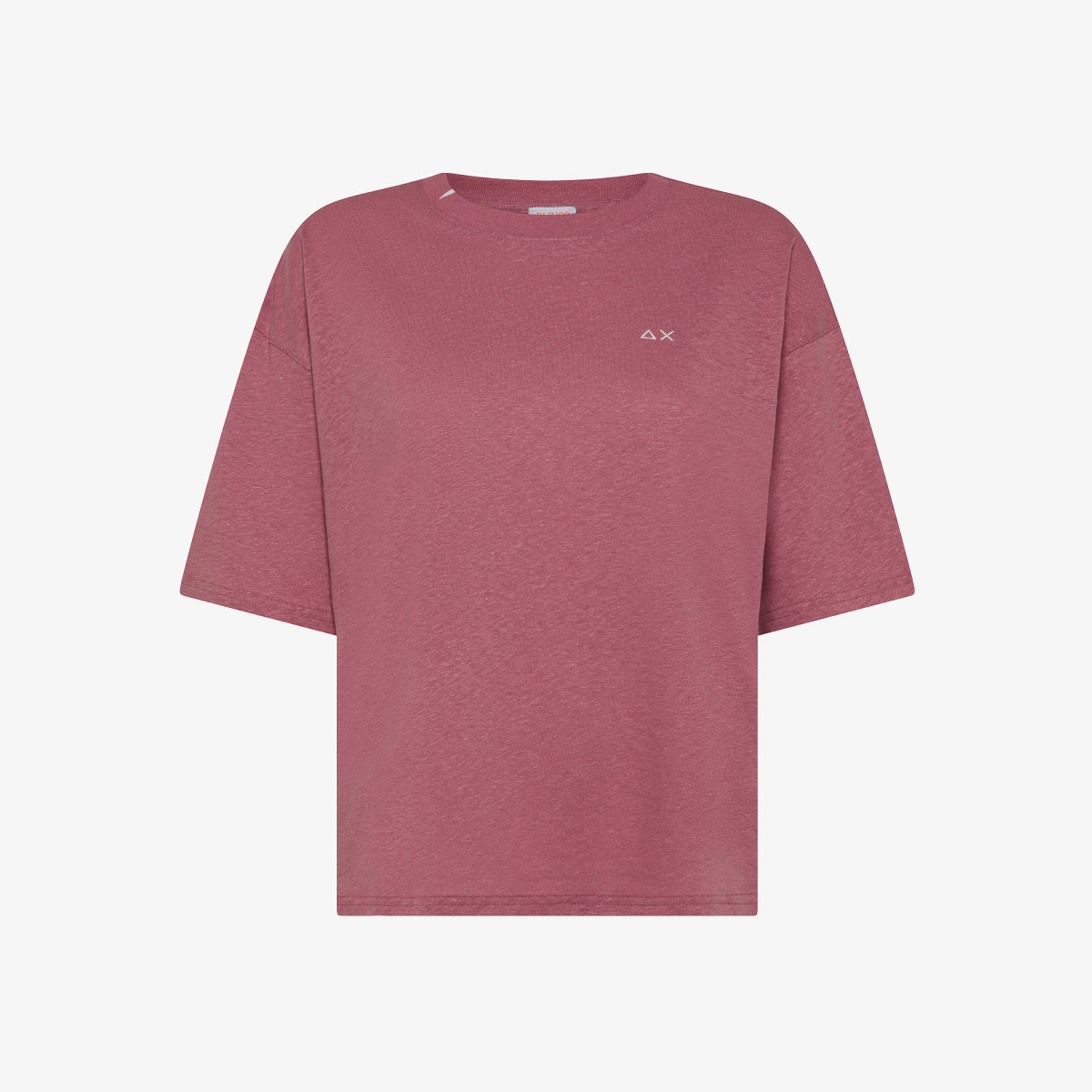 T-shirt in lino e cotone rosa scuro