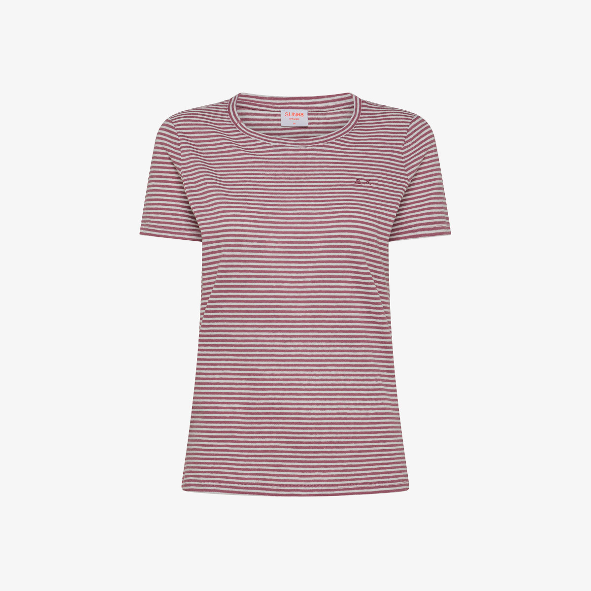 T-SHIRT ROUND NECK STRIPES LINEN S/S BIANCO PANNA/ROSA SCURO