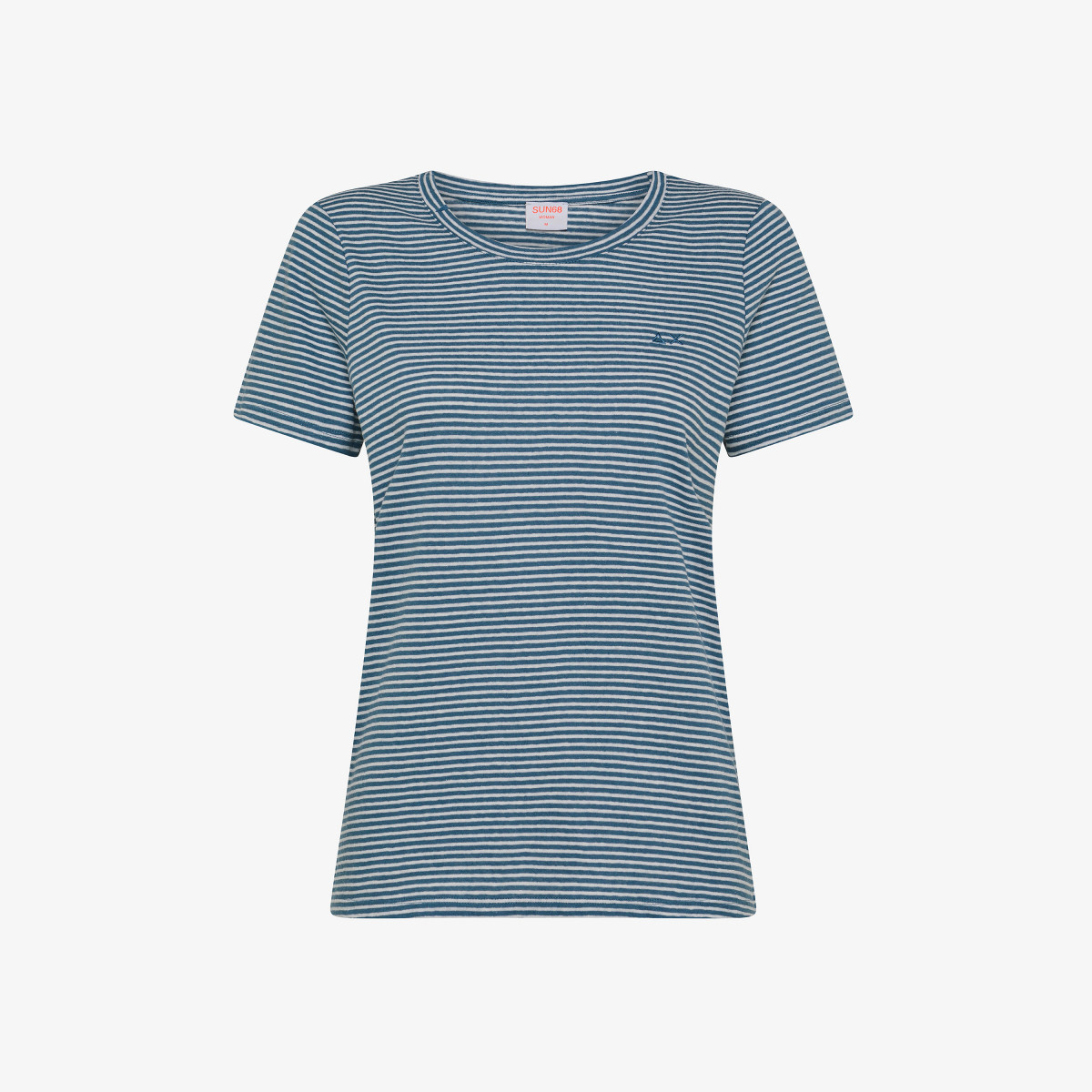 T-SHIRT ROUND NECK STRIPES LINEN S/S OFF WHITE/DARK AVIO