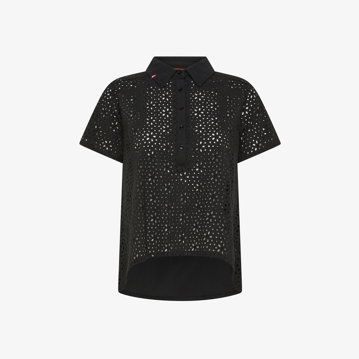 Black broderie anglaise cotton polo shirt