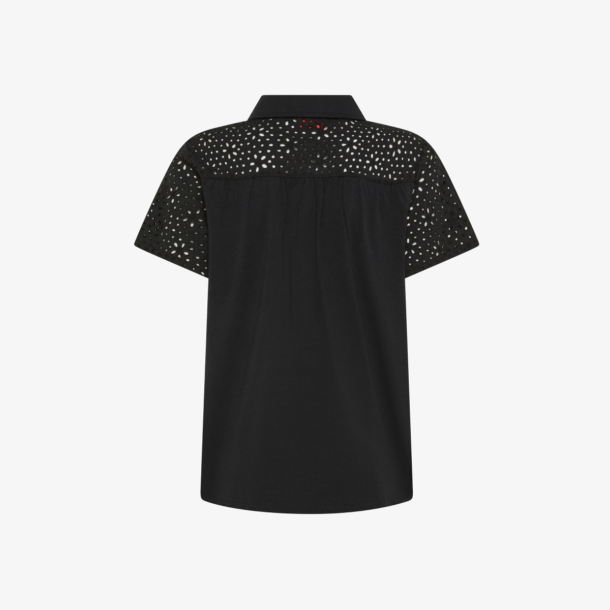 Black broderie anglaise cotton polo shirt