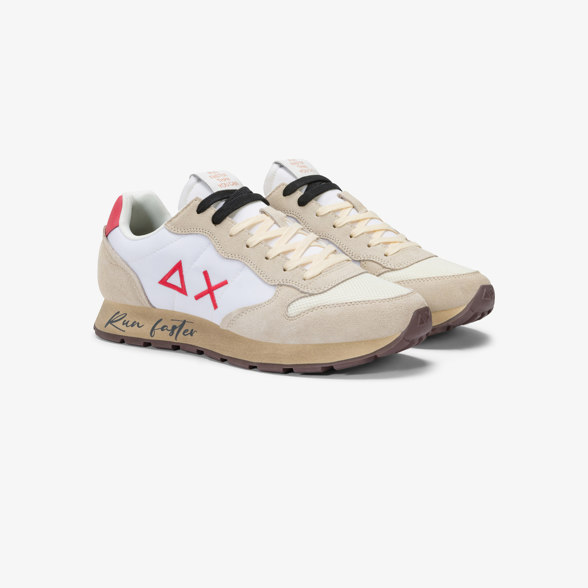 Sneaker Tom Vintage in nylon e suede bianco panna e rosso