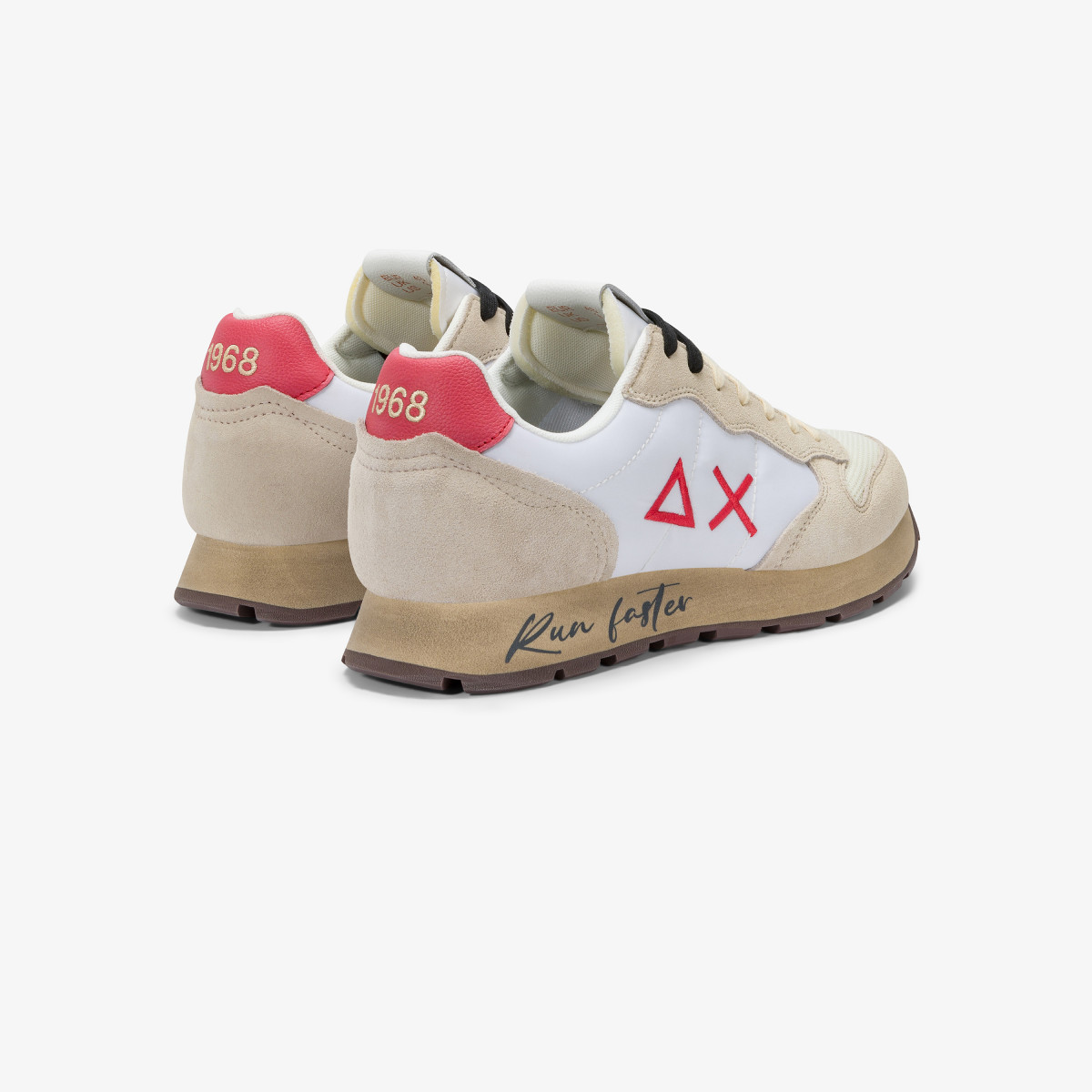 Sneaker Tom Vintage in nylon e suede bianco panna e rosso