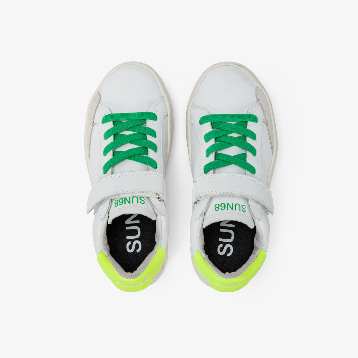 BOY'S STREET LEATHER (KID) WHITE/YELLOW FLUO