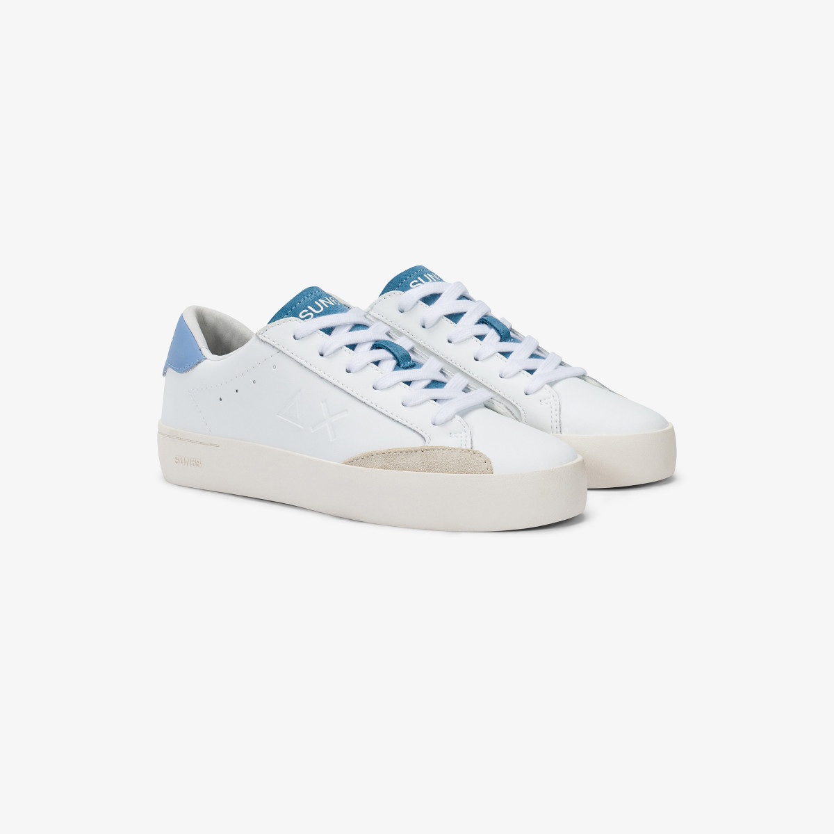 Boys’ Street white and avio leather sneaker