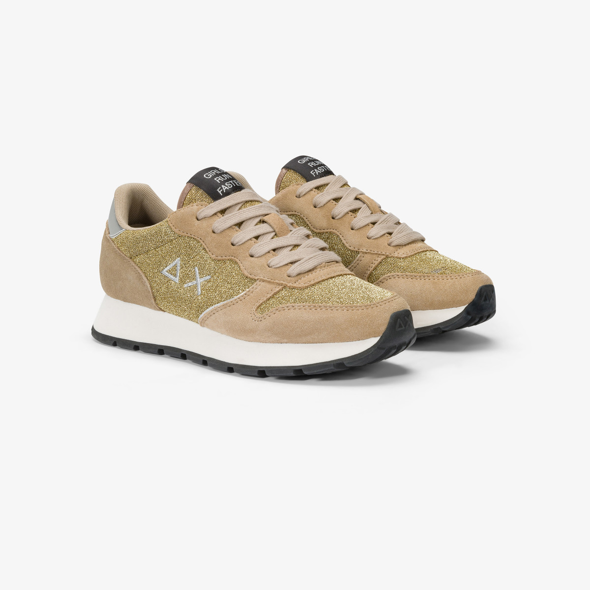 Ally Glitter suede and lurex sneaker GOLD