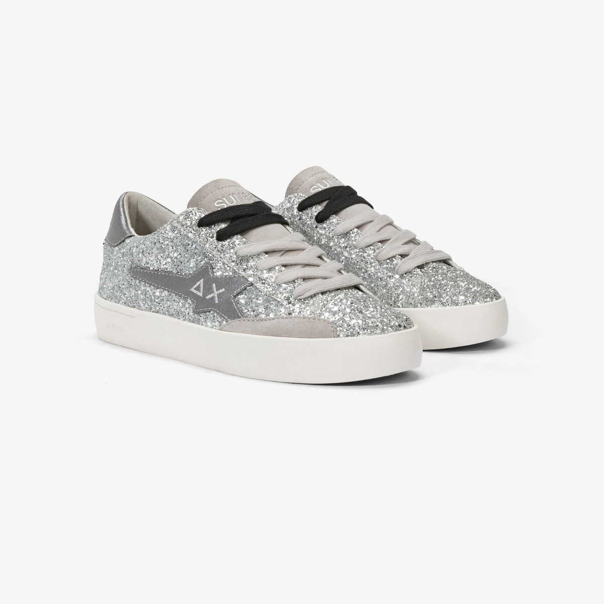 Katy Glitter leather and suede sneaker SILVER