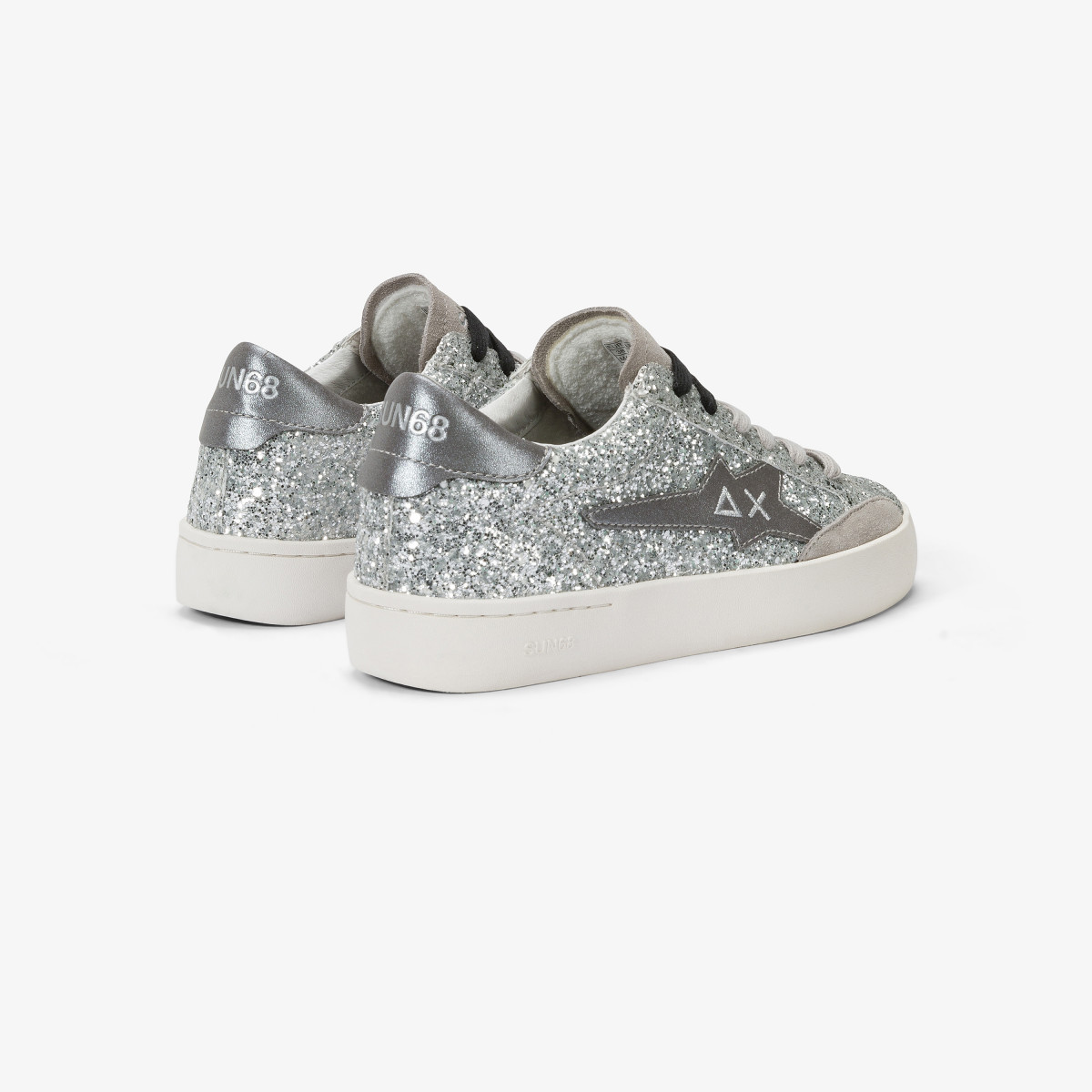 Katy Glitter leather and suede sneaker SILVER