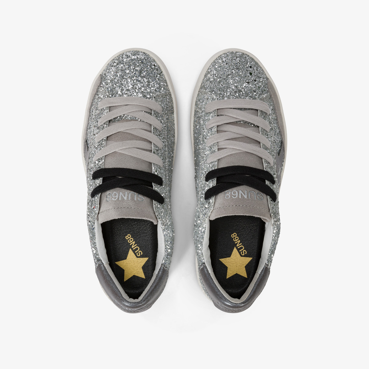 Katy Glitter leather and suede sneaker SILVER