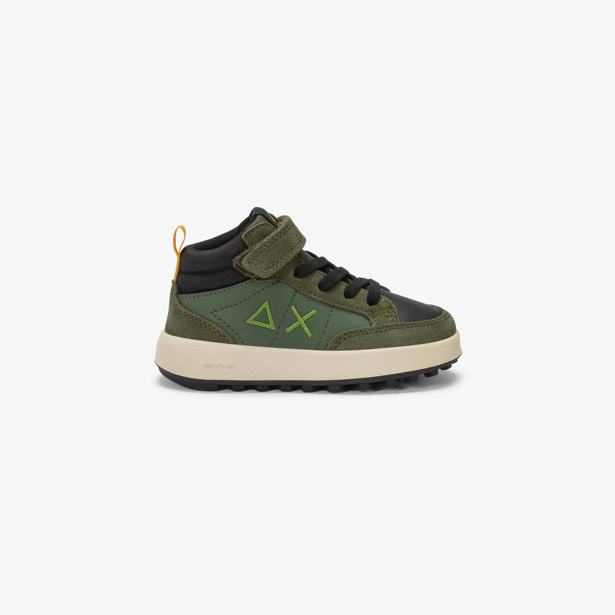 Sneaker Boy's Genius mid top in pelle e nylon MILITARE SCURO