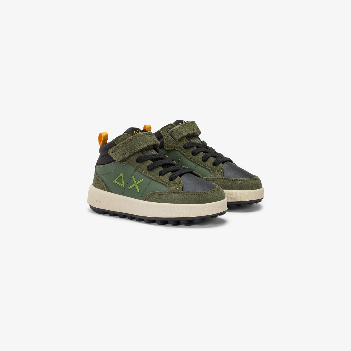 Sneaker Boy's Genius mid top in pelle e nylon MILITARE SCURO