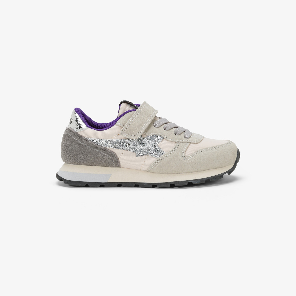 Girls’ Stargirl Glitter nylon and suede sneaker OFF WHITE