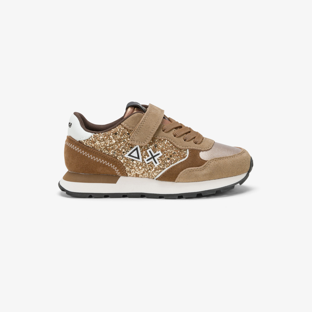 Girls’ Big Ally Glitter leather and suede sneaker GOLD