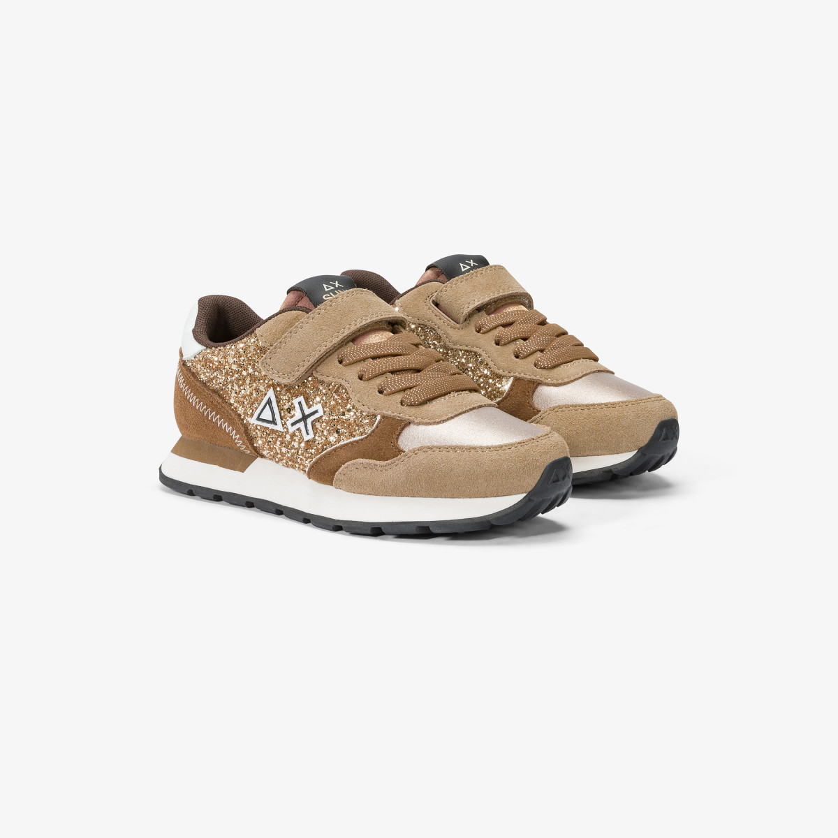 Girls’ Big Ally Glitter leather and suede sneaker GOLD