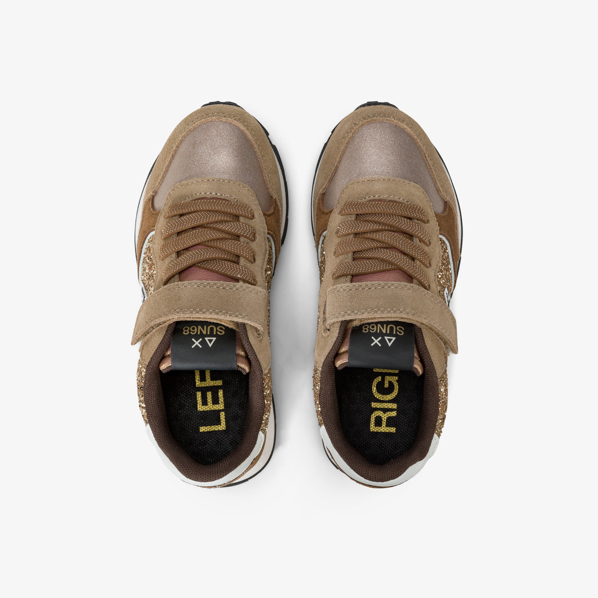 Girls’ Big Ally Glitter leather and suede sneaker GOLD