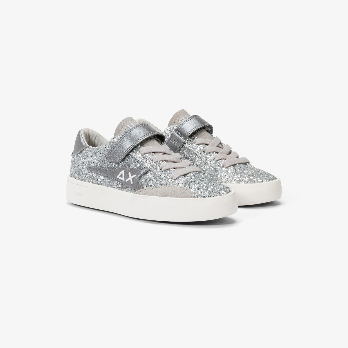 Sneaker Girl's Katy Glitter in pelle e suede ARGENTO