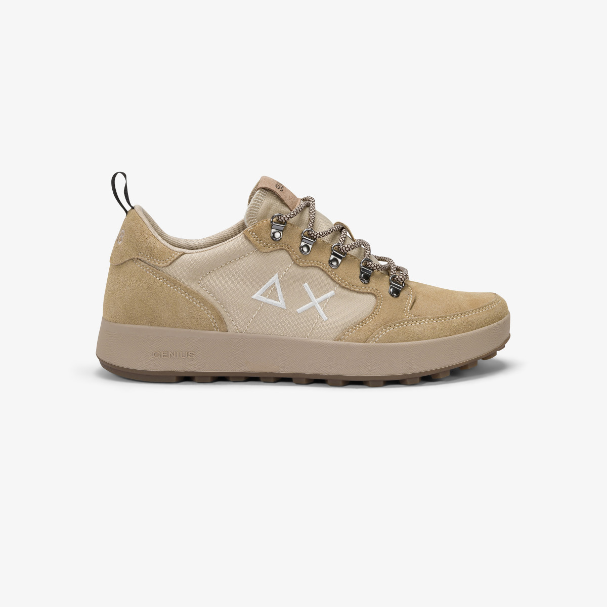 Beige Genius Solid nylon and suede sneaker