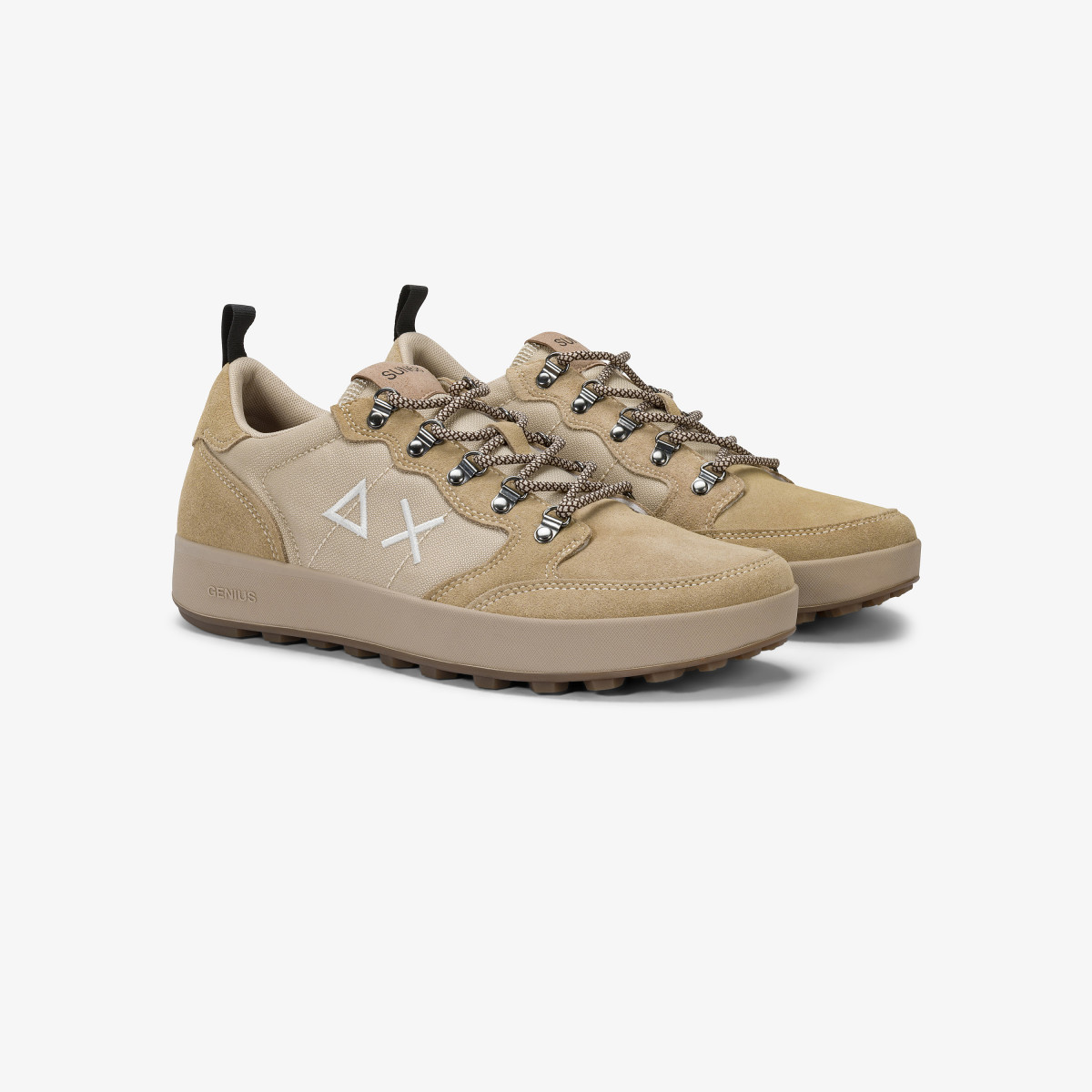 Beige Genius Solid nylon and suede sneaker