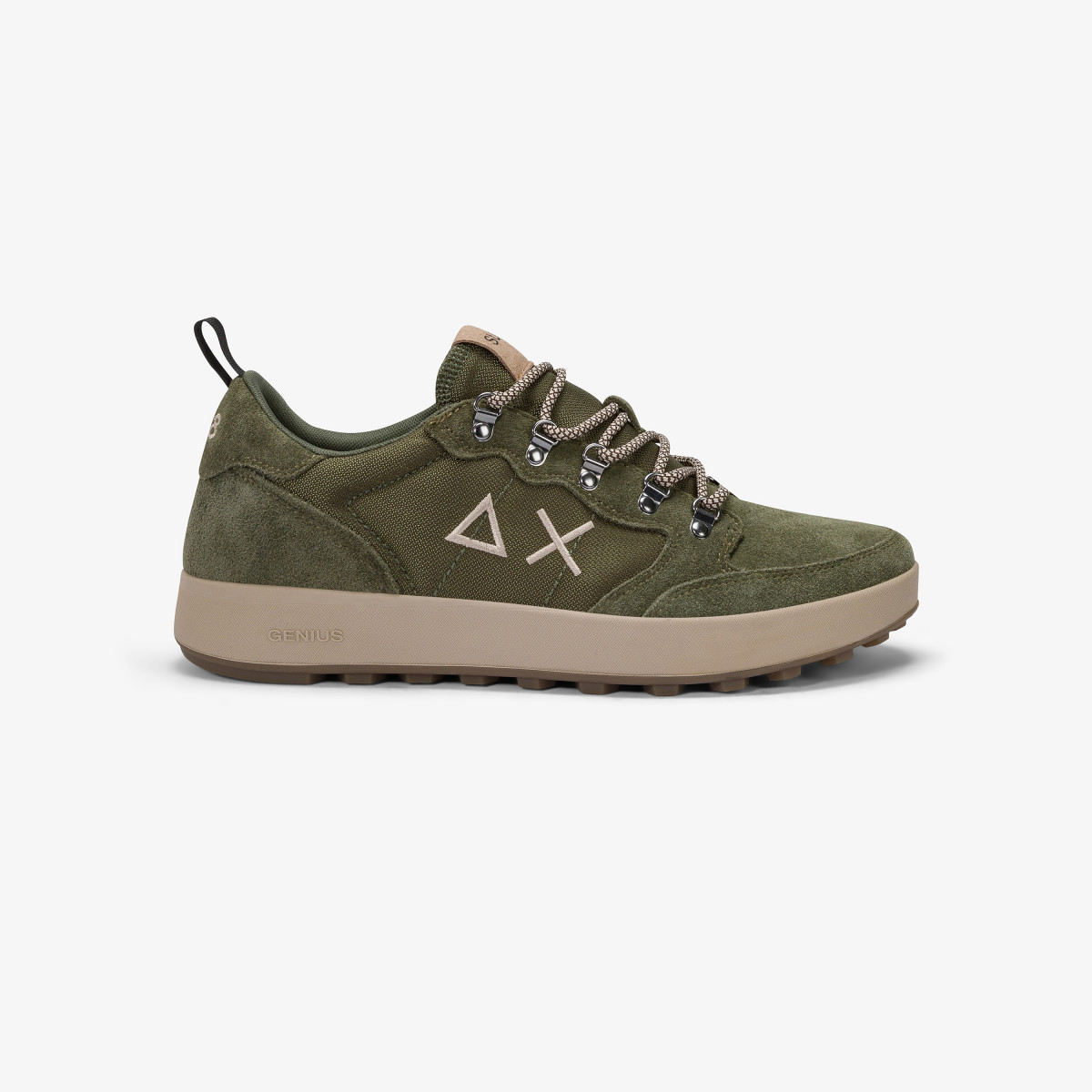 Dark military Genius Solid nylon and suede sneaker