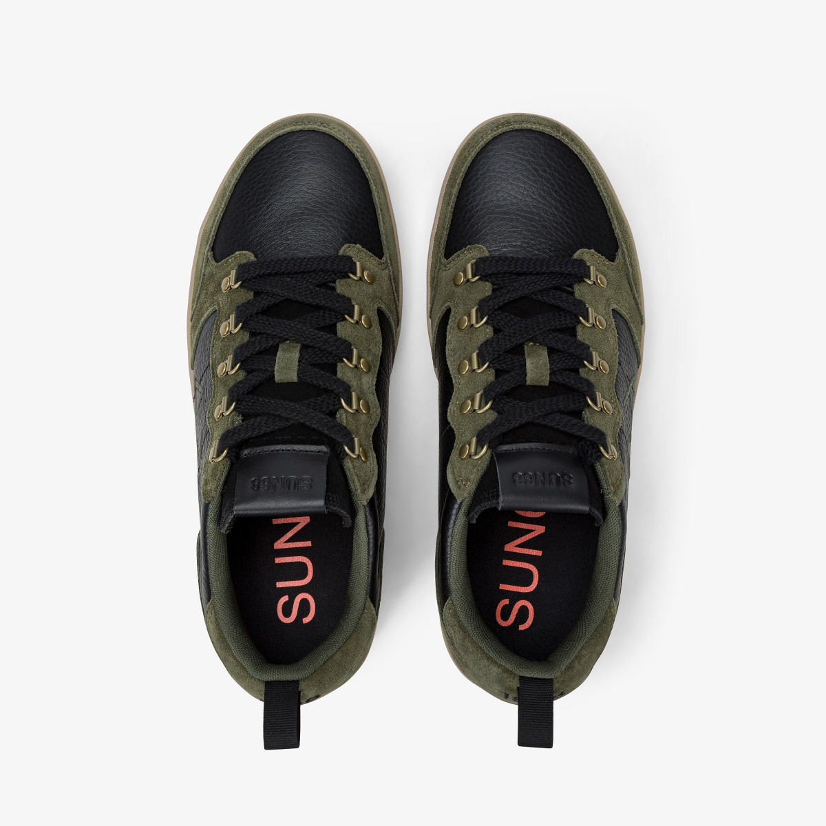 Dark military Genius tumbled leather and suede sneaker