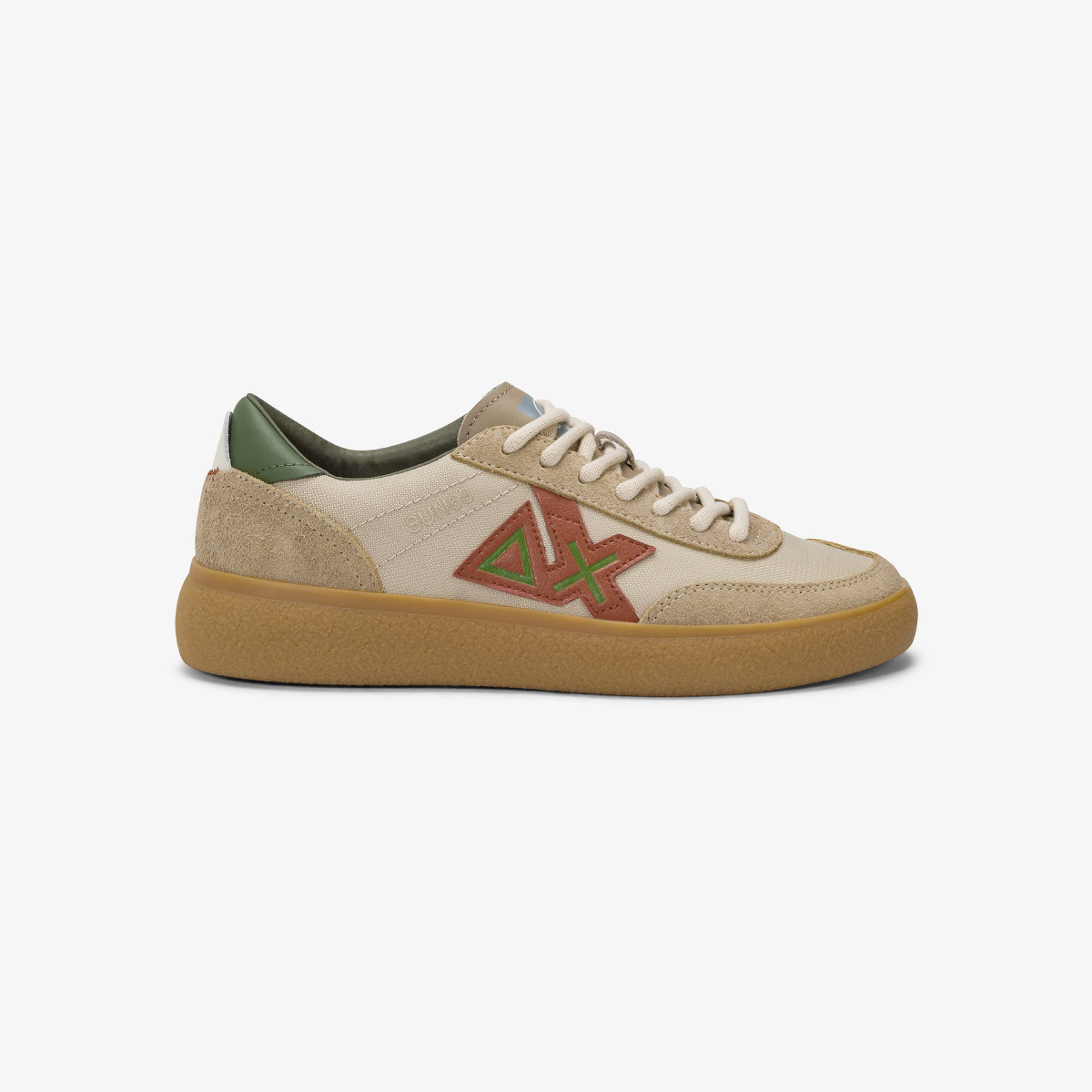 Beige Luis Low tumbled leather and suede sneaker