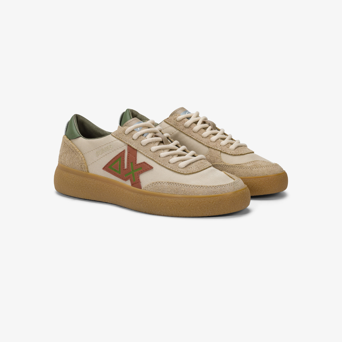 Beige Luis Low tumbled leather and suede sneaker