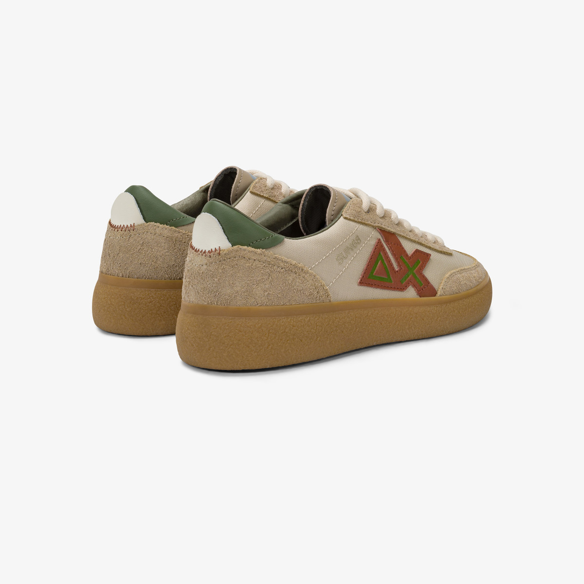 Beige Luis Low tumbled leather and suede sneaker