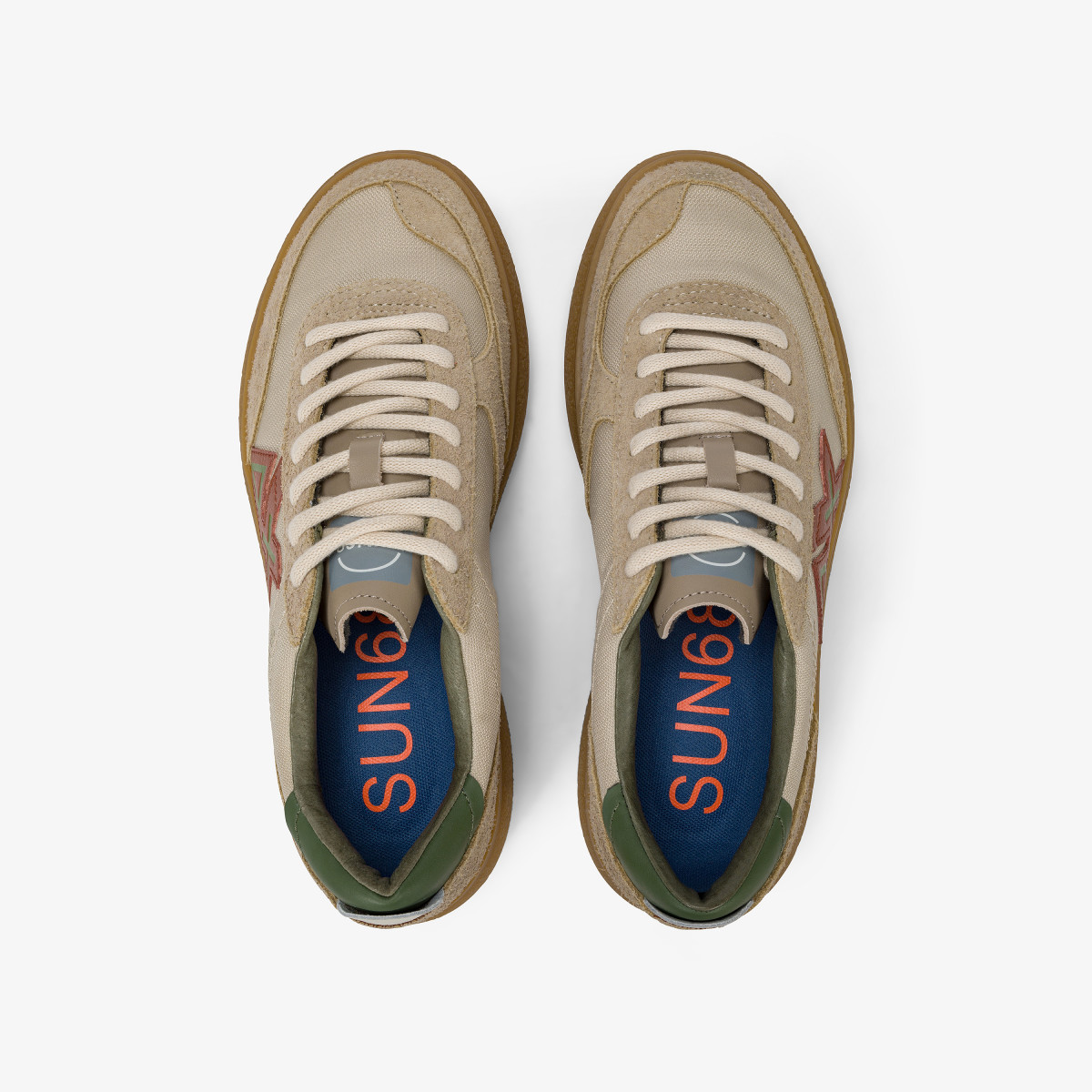 Beige Luis Low tumbled leather and suede sneaker