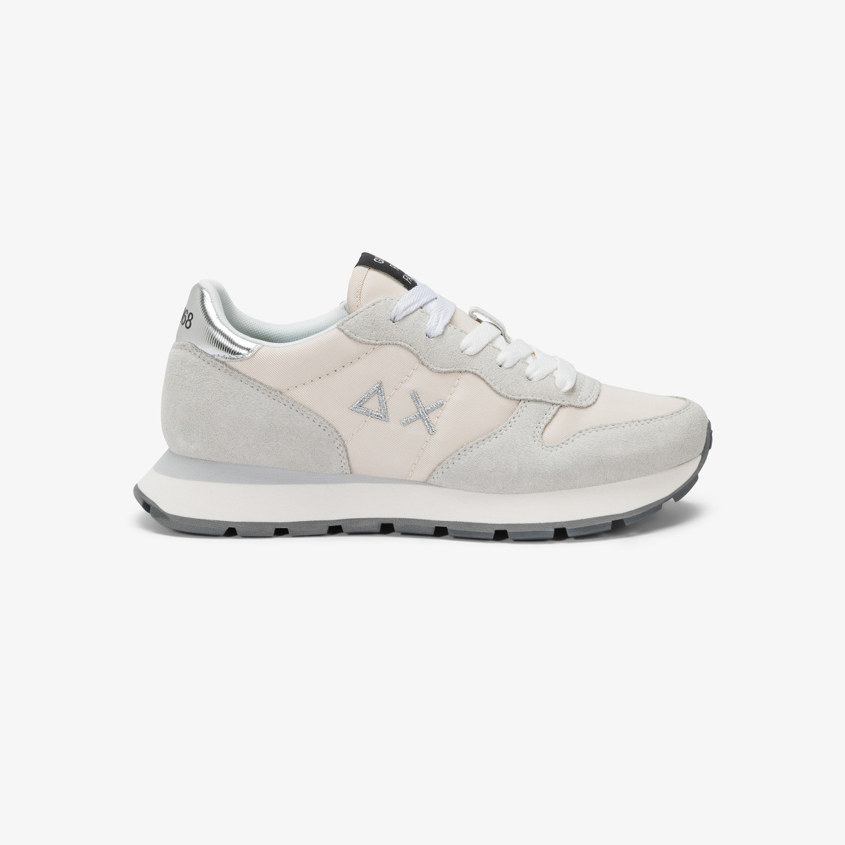 Sneaker Ally Gold Silver in nylon e suede bianco panna