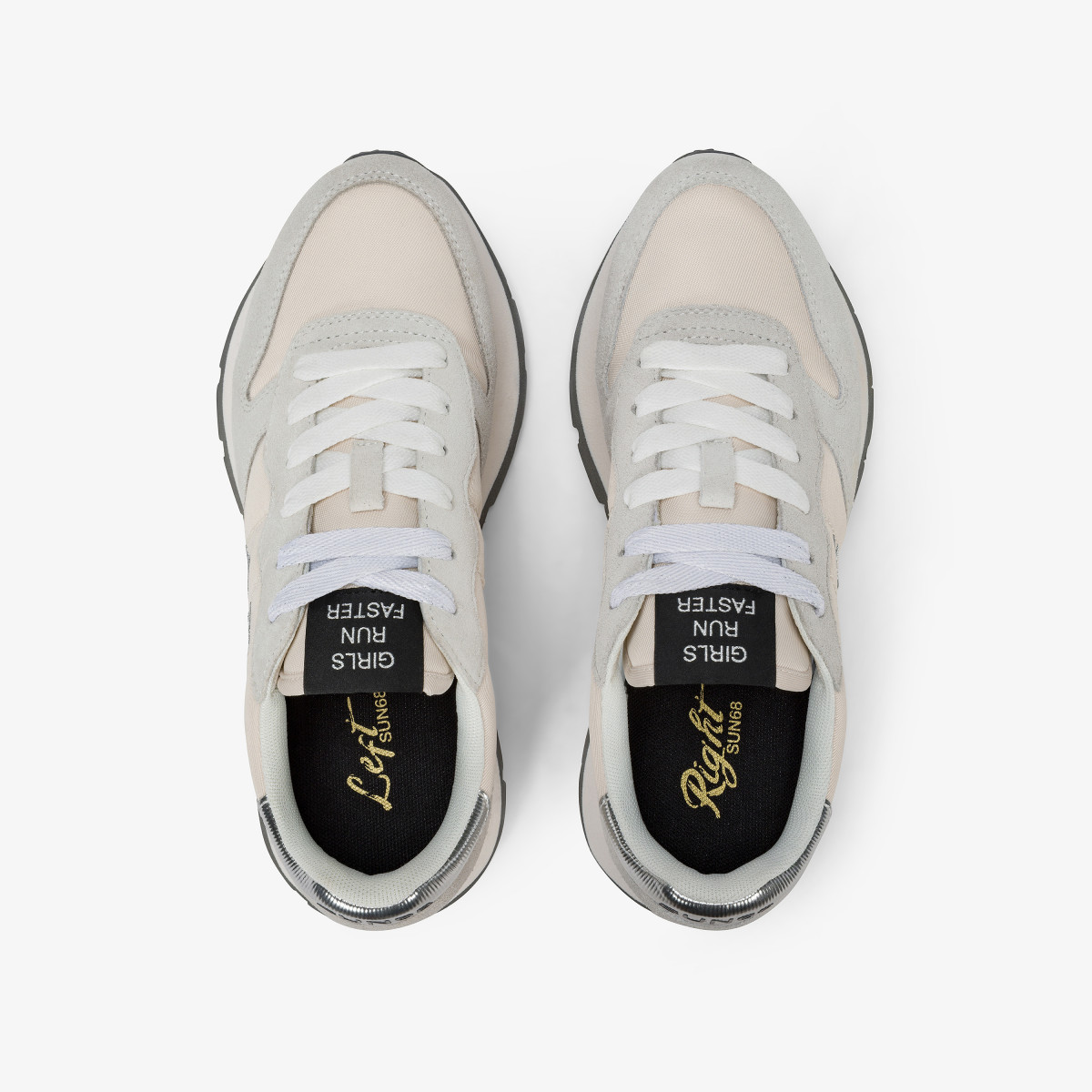 Sneaker Ally Gold Silver in nylon e suede bianco panna