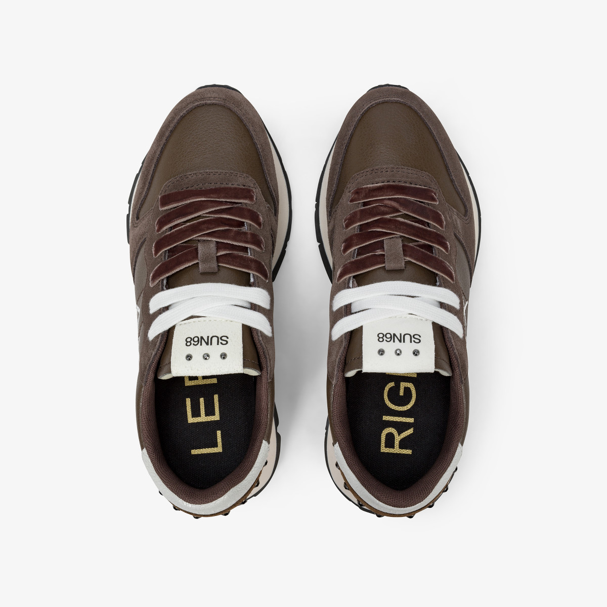 Sneaker Ally Studs in similpelle e suede marrone