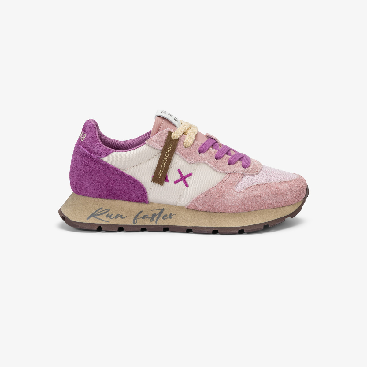 Sneaker Ally Vintage in nylon e suede rosa scuro