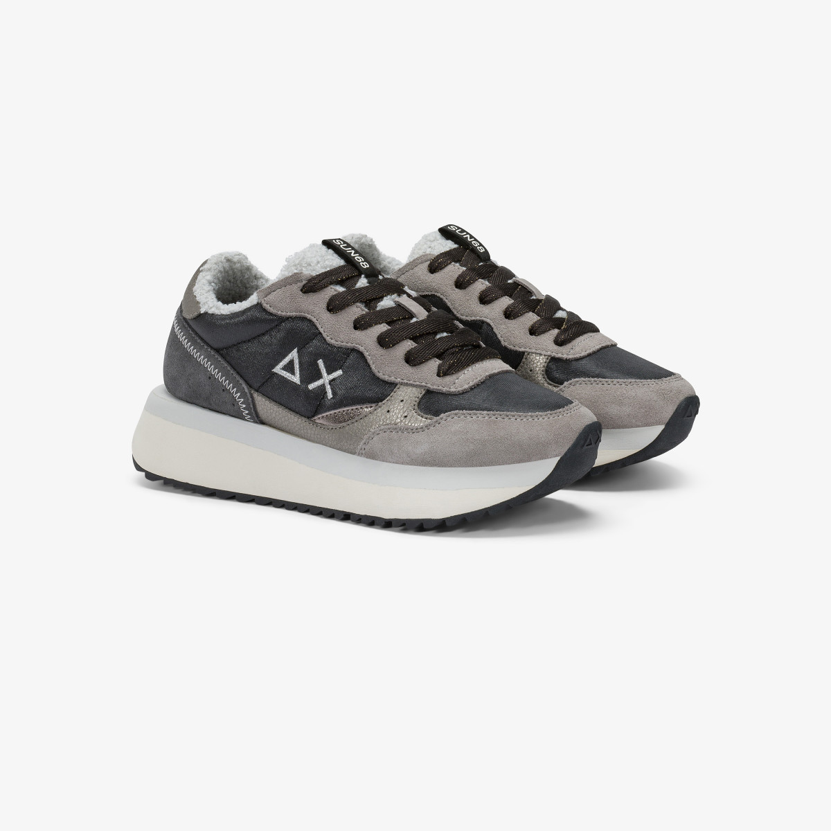 Black big ally teddy nylon and suede sneaker