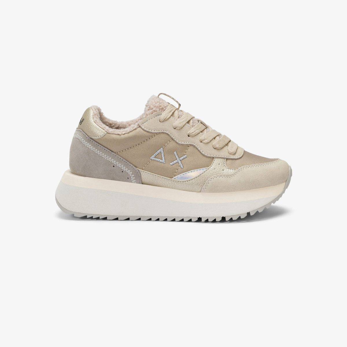 Sneaker Big Ally Teddy in nylon e suede bianco panna