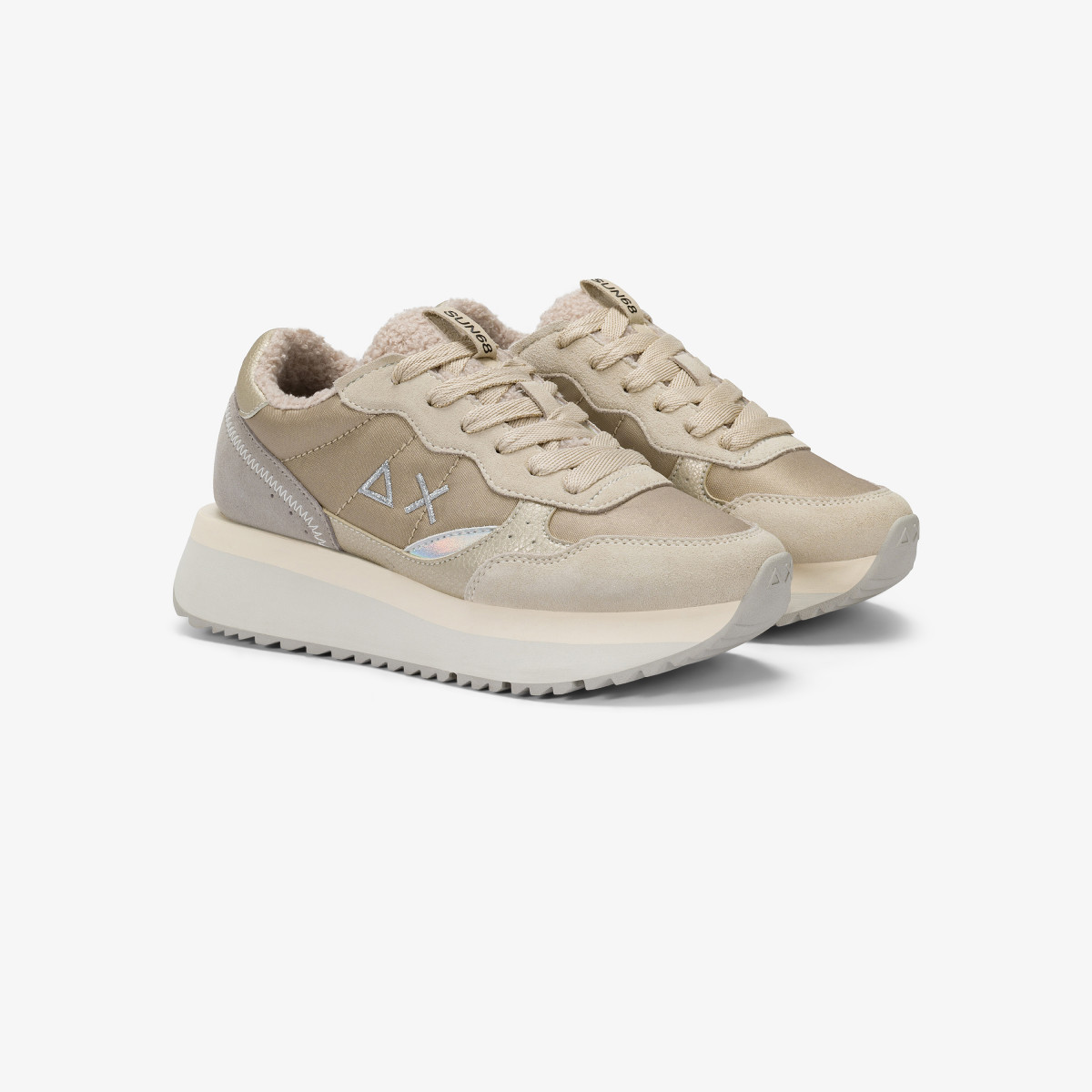 Sneaker Big Ally Teddy in nylon e suede bianco panna