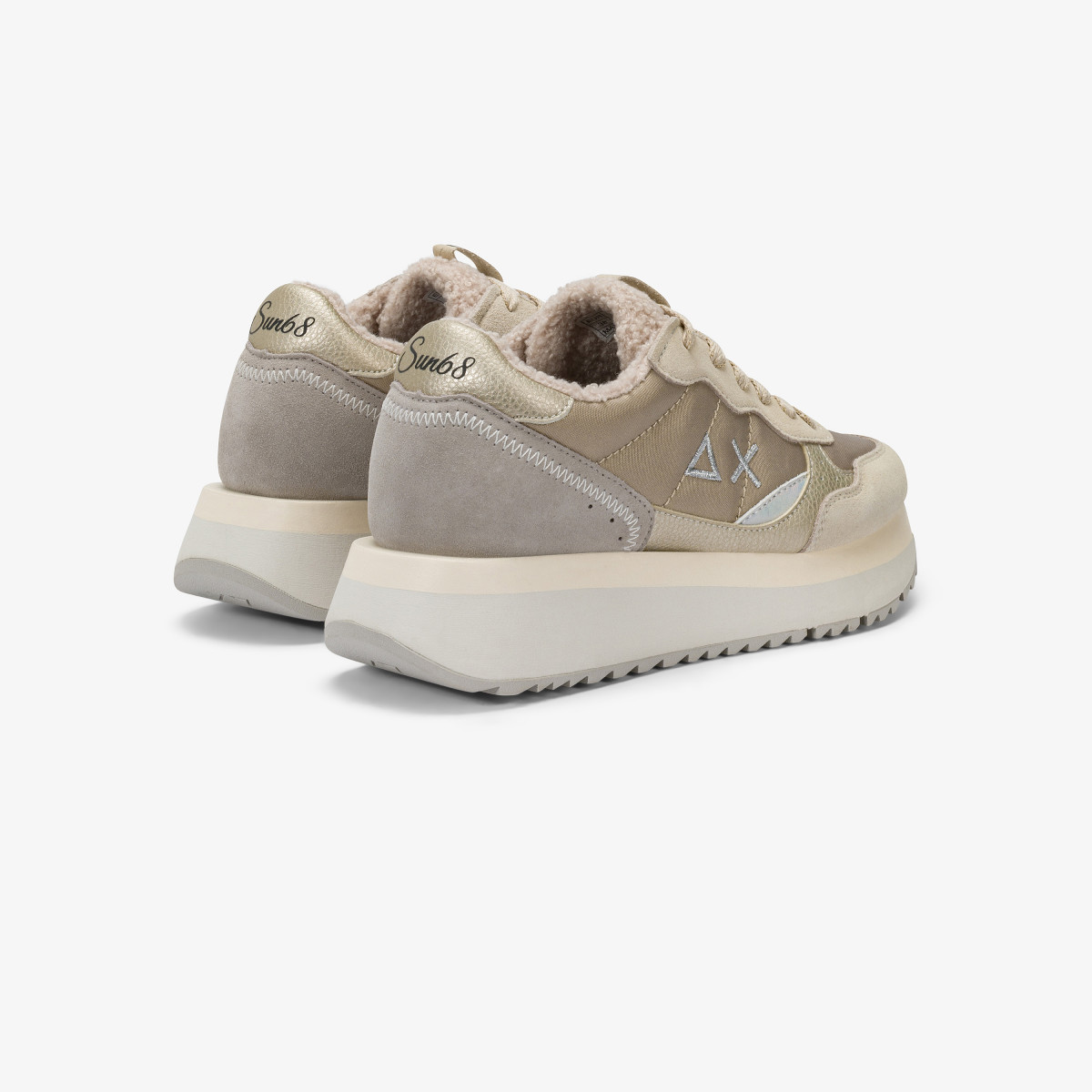 Sneaker Big Ally Teddy in nylon e suede bianco panna
