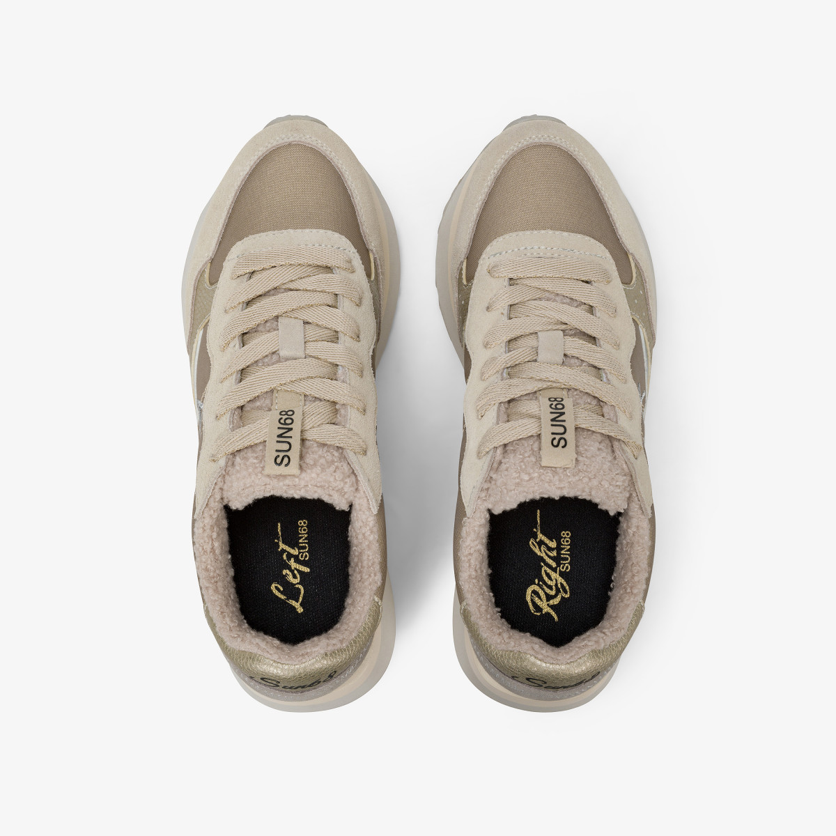 Sneaker Big Ally Teddy in nylon e suede bianco panna