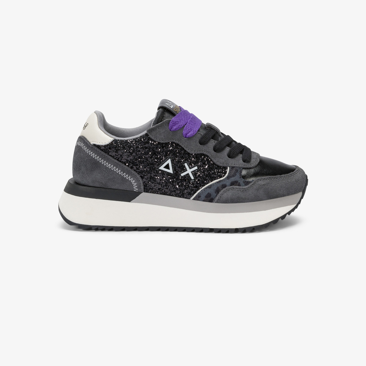 Sneaker Big Ally Glitter in similpelle e suede nero