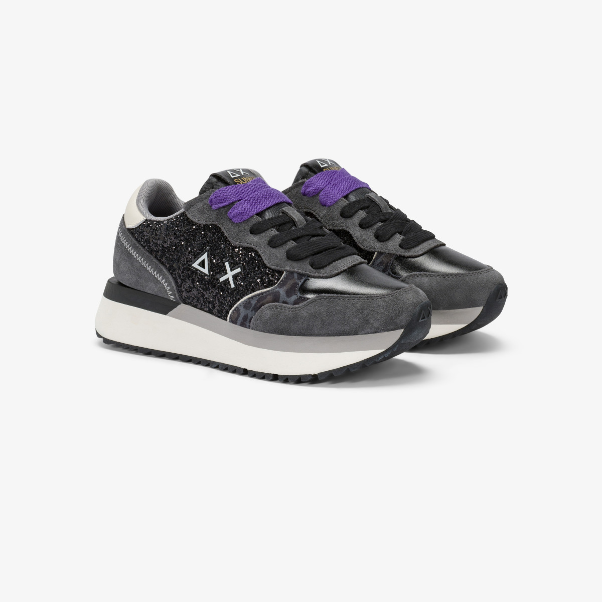 Sneaker Big Ally Glitter in similpelle e suede nero