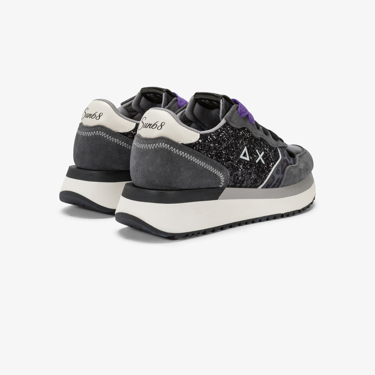 Sneaker Big Ally Glitter in similpelle e suede nero