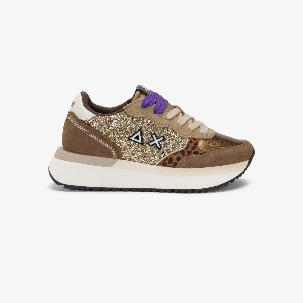 Gold big Ally Glitter faux leather and suede sneaker