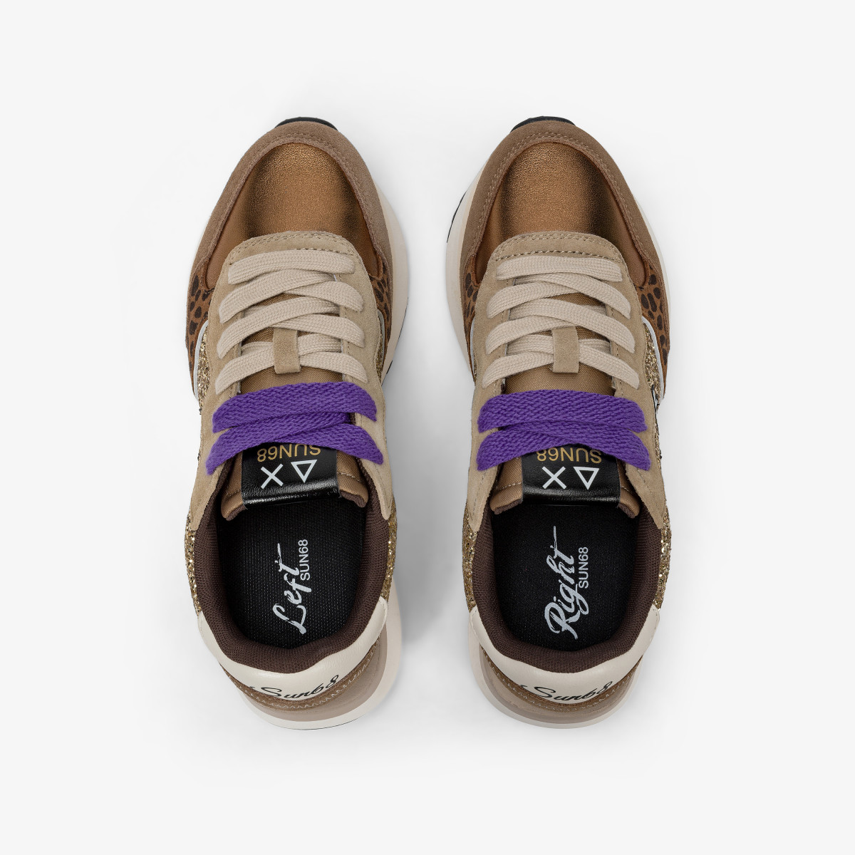 Gold big Ally Glitter faux leather and suede sneaker
