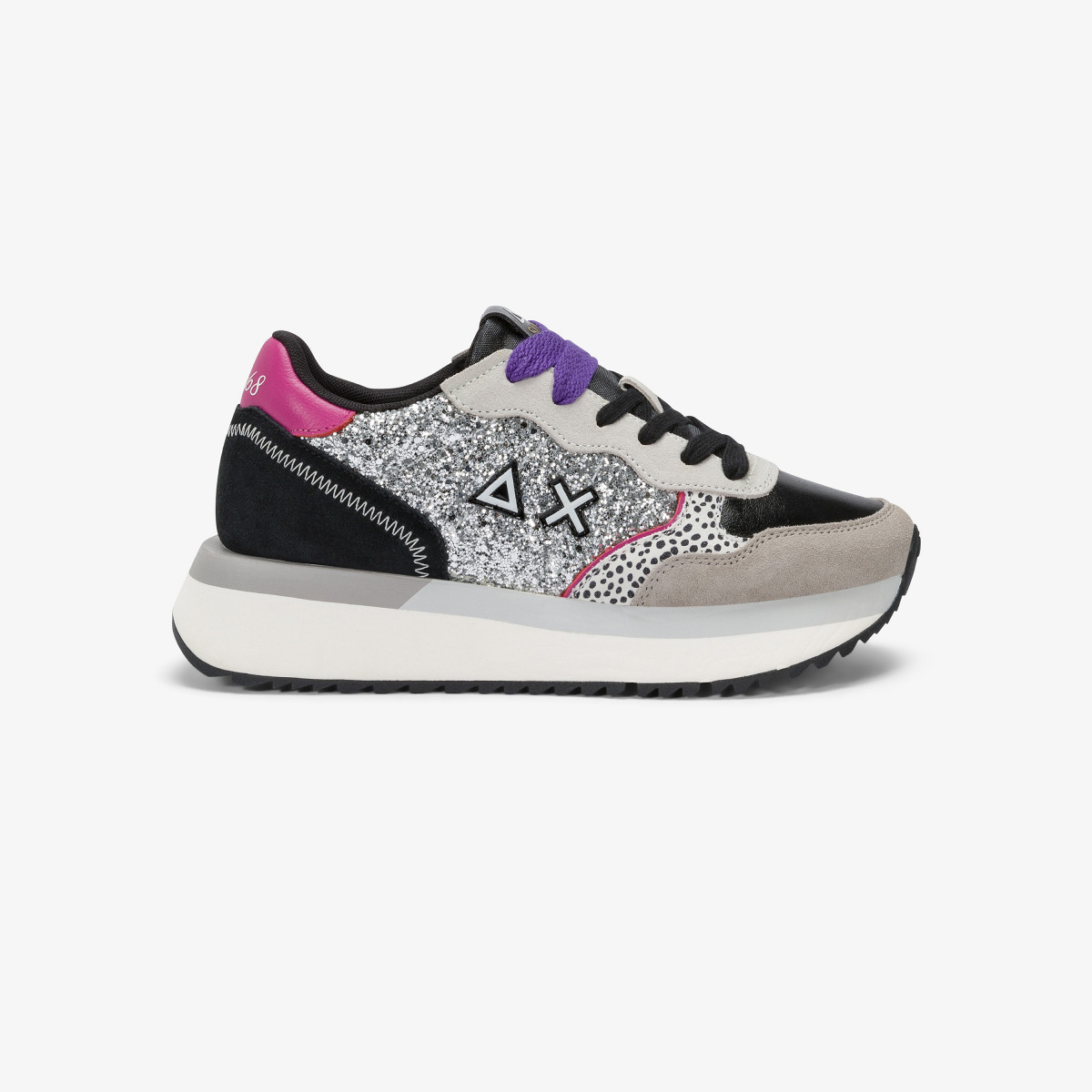 Sneaker Big Ally Glitter in similpelle e suede argento
