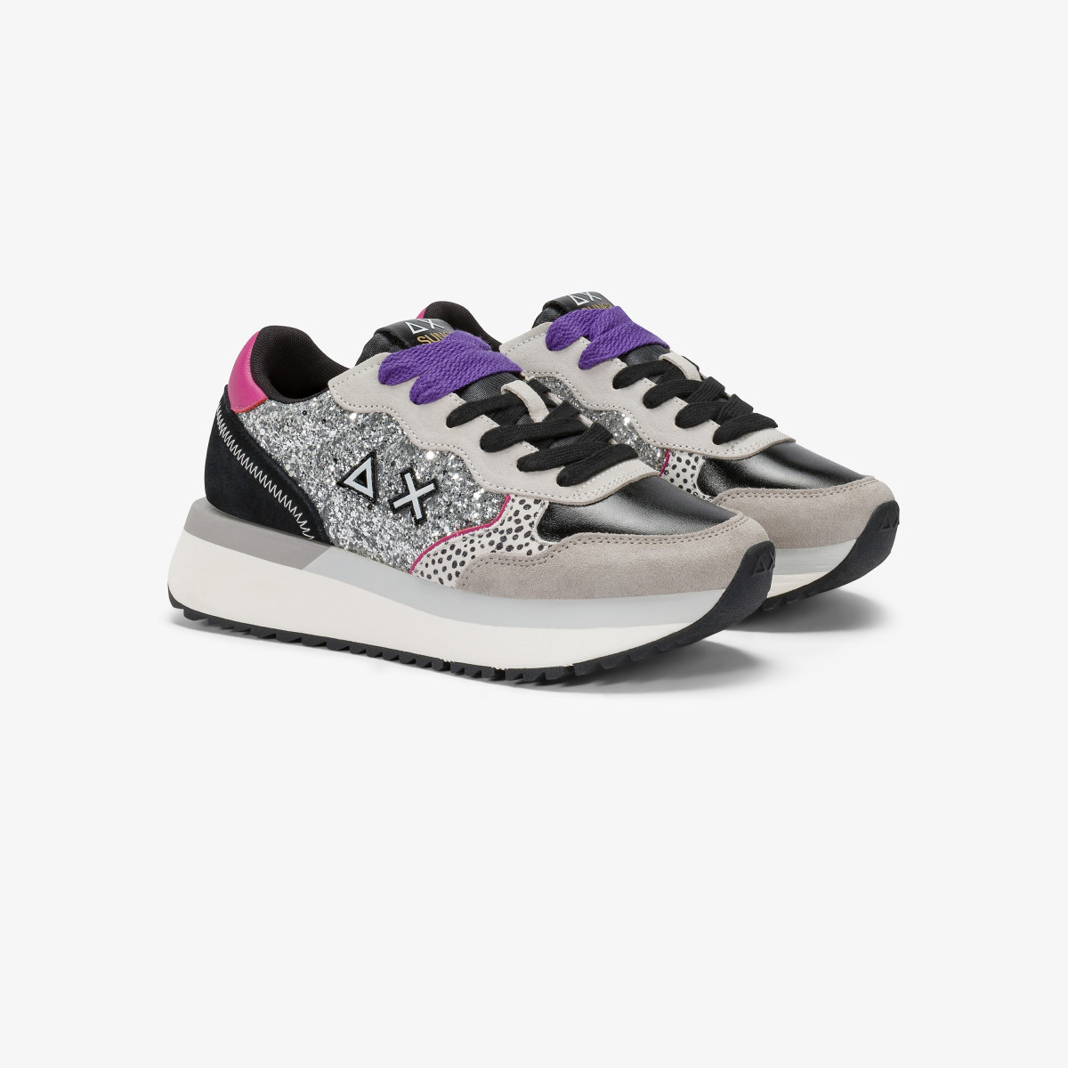 Sneaker Big Ally Glitter in similpelle e suede argento
