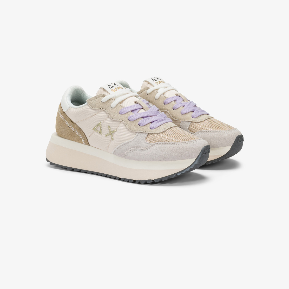 Sneaker Big Ally Multicolor in nylon e suede bianco panna