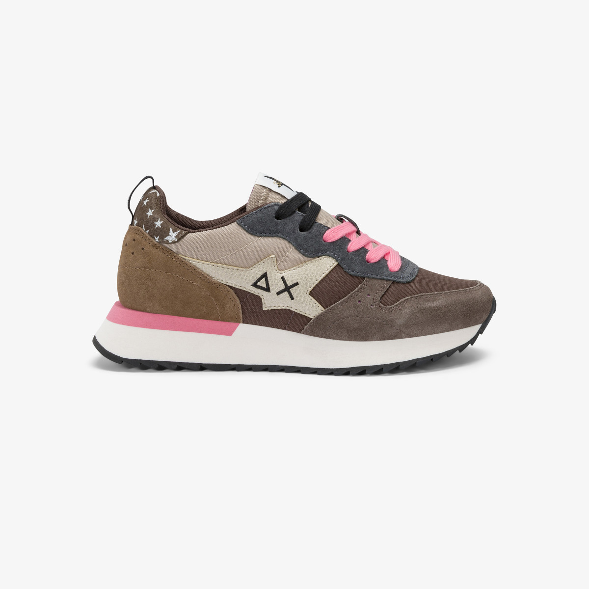 Brown Stargirl Multicolor nylon and suede sneaker