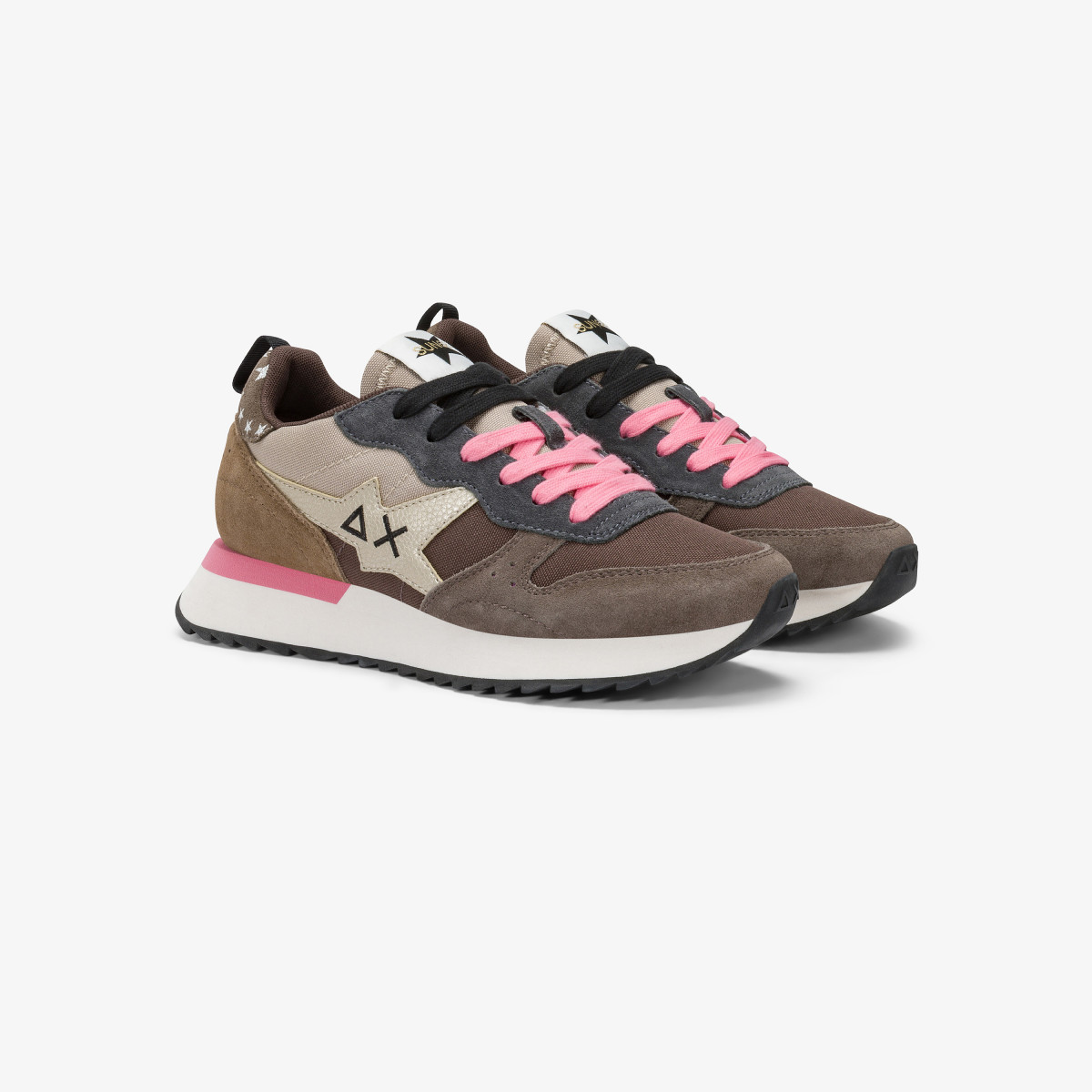 Brown Stargirl Multicolor nylon and suede sneaker