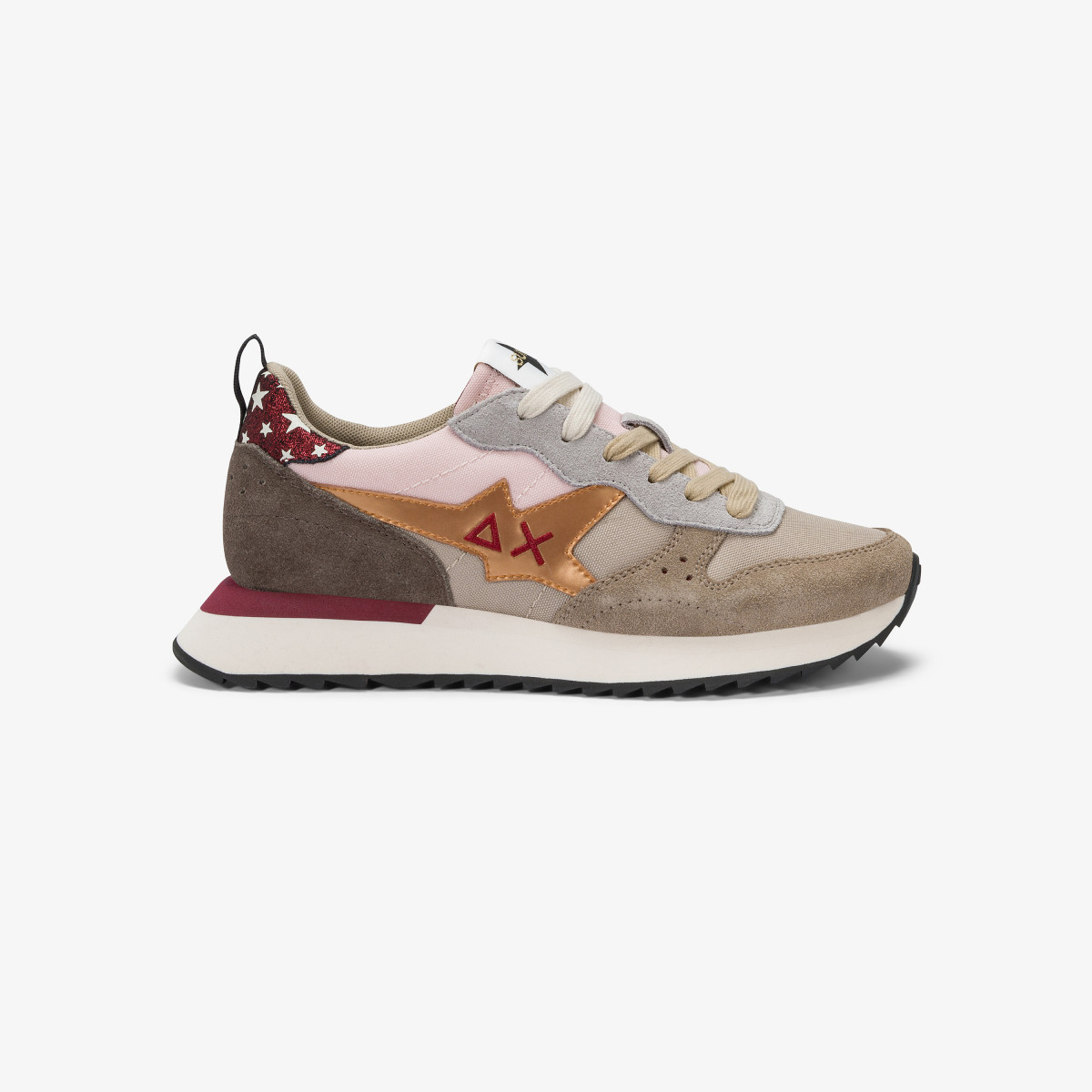 Dark beige Stargirl Multicolor nylon and suede sneaker