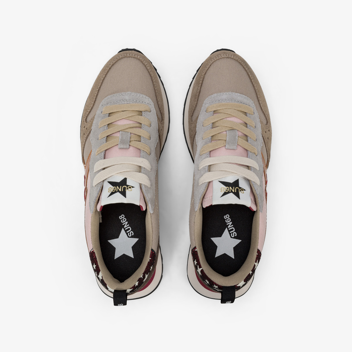 Dark beige Stargirl Multicolor nylon and suede sneaker