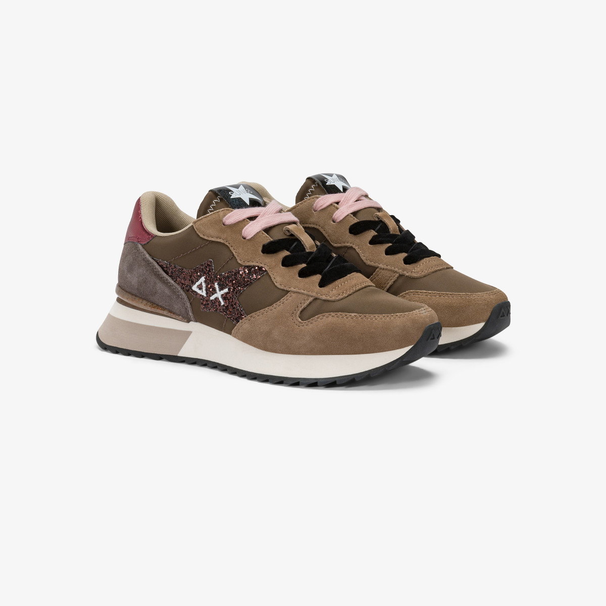 Sneaker Stargirl Glitter in nylon e suede marrone